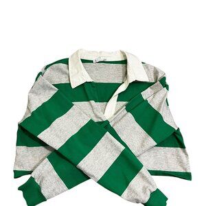 Good American Gray & Green Striped Cropped Rugby Shirt